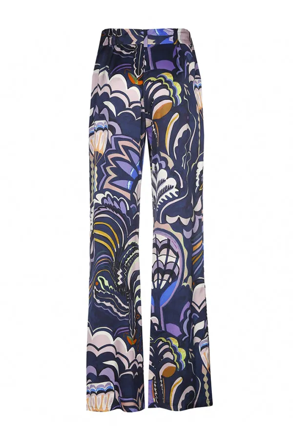 Caroline Biss PURPLE PRINT LOOSE FITTING STRAIGHT TROUSERS